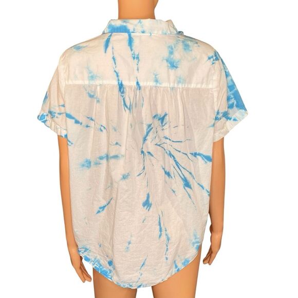 Lucky Brand Tie Dye Print Blouse Button Down 100% Cotton Lightweight Size Large - Picture 3 of 6